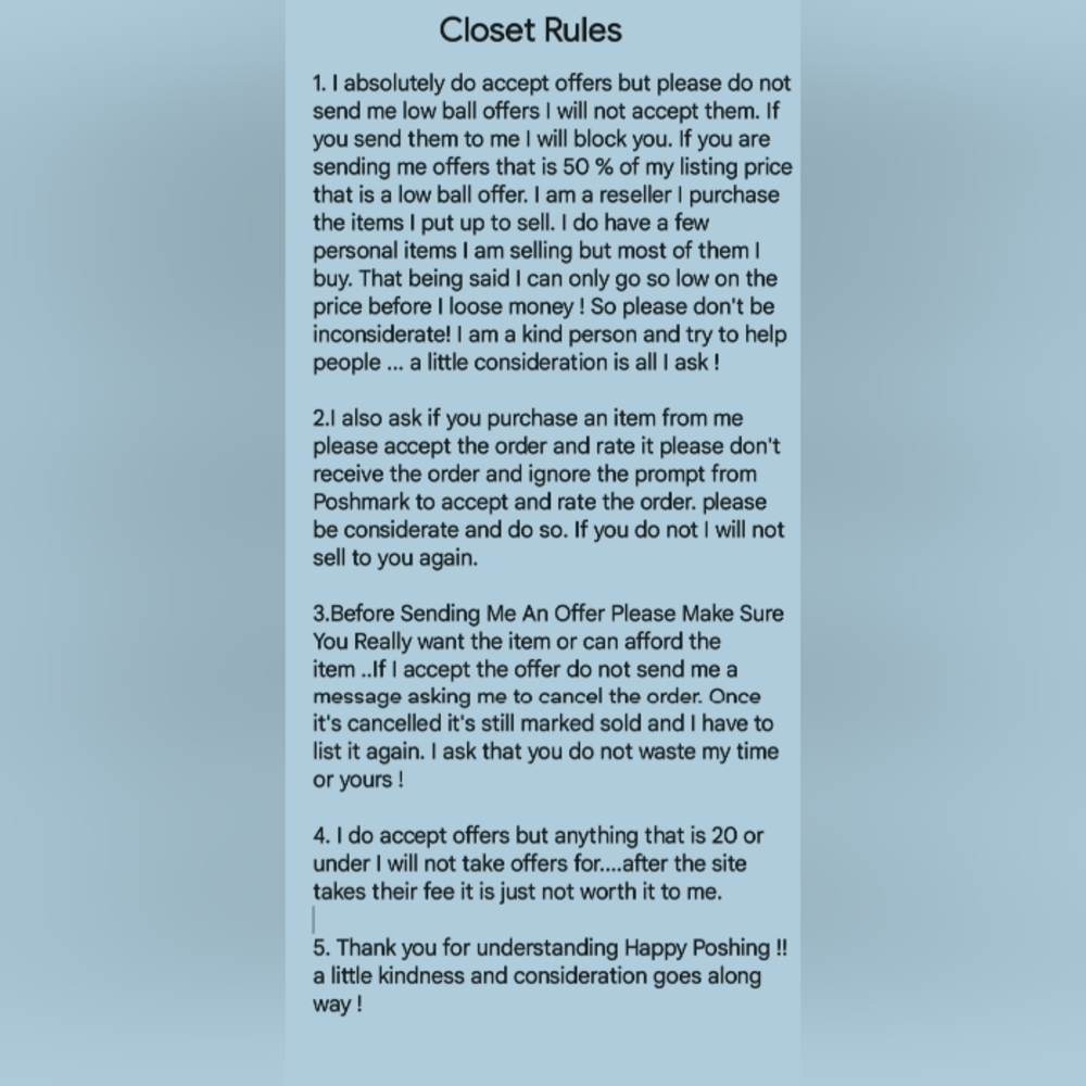 CLOSET RULES SIGN  - Seller Policy Notice